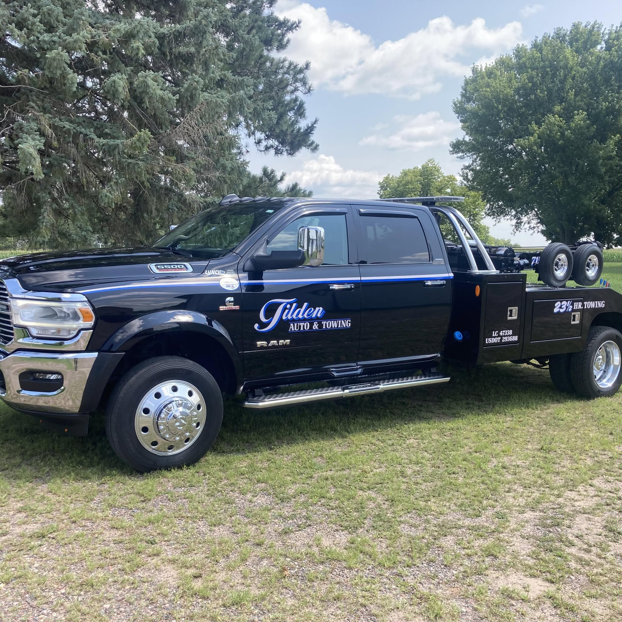 Tilden Auto & Towing flatbed outside the Chippewa Falls shop